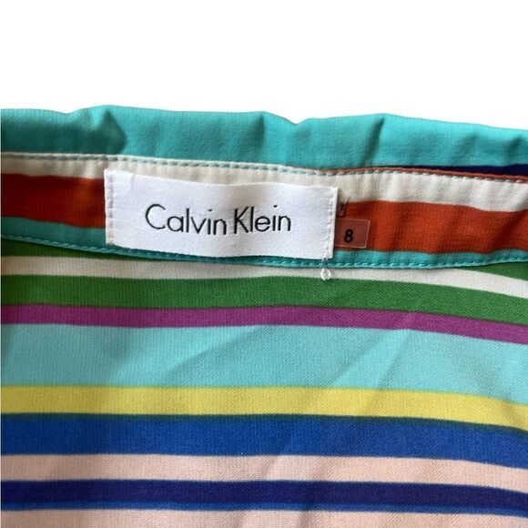 Calvin Klein Bright Stripe Pleated Dress Size 8 - Picture 16 of 17